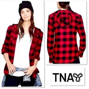 Aritzia Red and Black Plaid Button Down Shirt